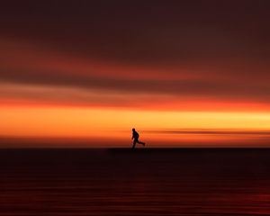 Preview wallpaper silhouette, horizon, running, twilight, sunset, red