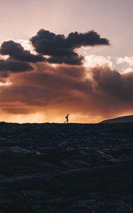 Preview wallpaper silhouette, horizon, volcano, clouds, sunset, kalapana, hawaii