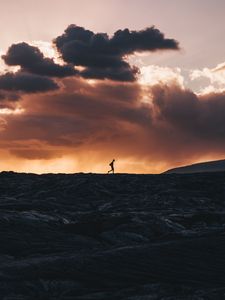 Preview wallpaper silhouette, horizon, volcano, clouds, sunset, kalapana, hawaii