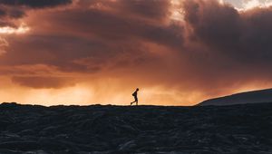 Preview wallpaper silhouette, horizon, volcano, clouds, sunset, kalapana, hawaii