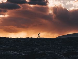 Preview wallpaper silhouette, horizon, volcano, clouds, sunset, kalapana, hawaii