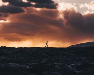 Preview wallpaper silhouette, horizon, volcano, clouds, sunset, kalapana, hawaii