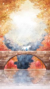 Preview wallpaper silhouette, horse, bridge, autumn, art