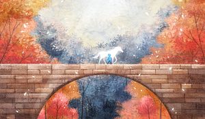 Preview wallpaper silhouette, horse, bridge, autumn, art