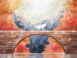 Preview wallpaper silhouette, horse, bridge, autumn, art