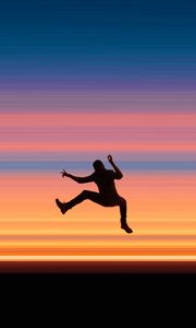 Preview wallpaper silhouette, jump, dark, stripes, colorful, background