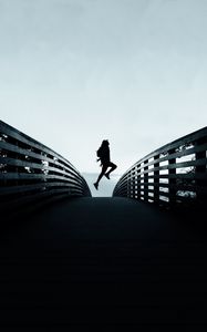 Preview wallpaper silhouette, jump, dark, railing, fence