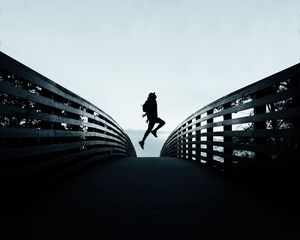 Preview wallpaper silhouette, jump, dark, railing, fence