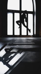 Preview wallpaper silhouette, jump, dark, window, light