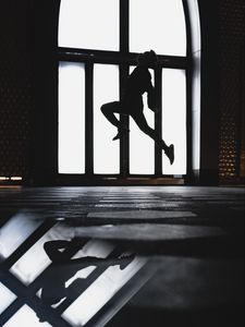 Preview wallpaper silhouette, jump, dark, window, light