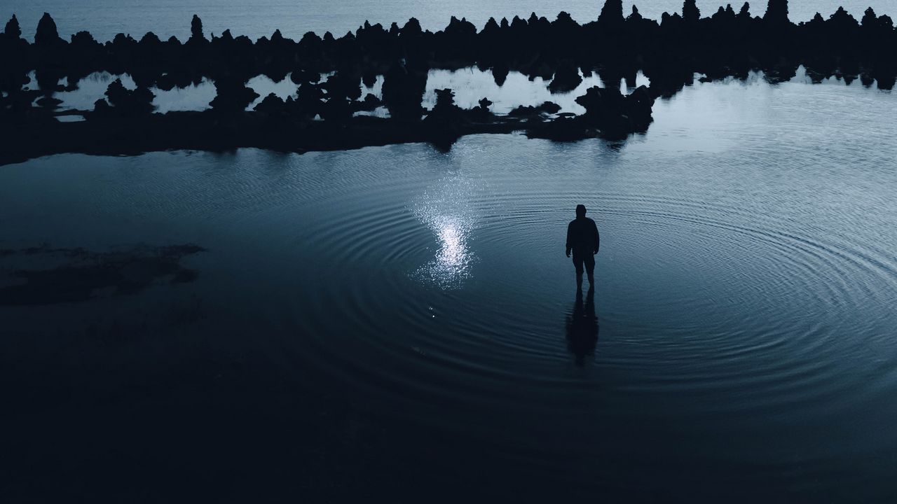 Wallpaper silhouette, lake, night, dark, landscape