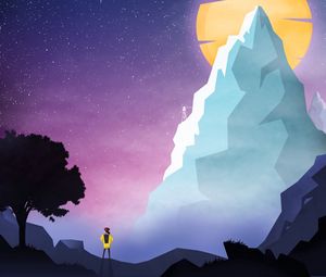 Preview wallpaper silhouette, landscape, art, mountains, night