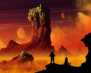 Preview wallpaper silhouette, landscape, space, dark, art