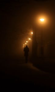 Preview wallpaper silhouette, lantern, man, night, loneliness, lonely