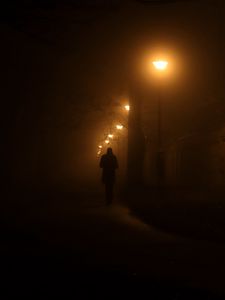 Preview wallpaper silhouette, lantern, man, night, loneliness, lonely