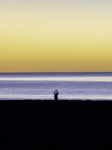 Preview wallpaper silhouette, loneliness, alone, beach, sunset, sea