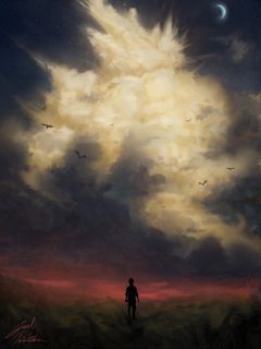 Download wallpaper 240x320 silhouette, loneliness, alone, birds, sky, art  old mobile, cell phone, smartphone hd background