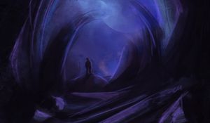 Preview wallpaper silhouette, loneliness, alone, cave, art