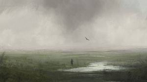 Preview wallpaper silhouette, loneliness, alone, bird, grass, art