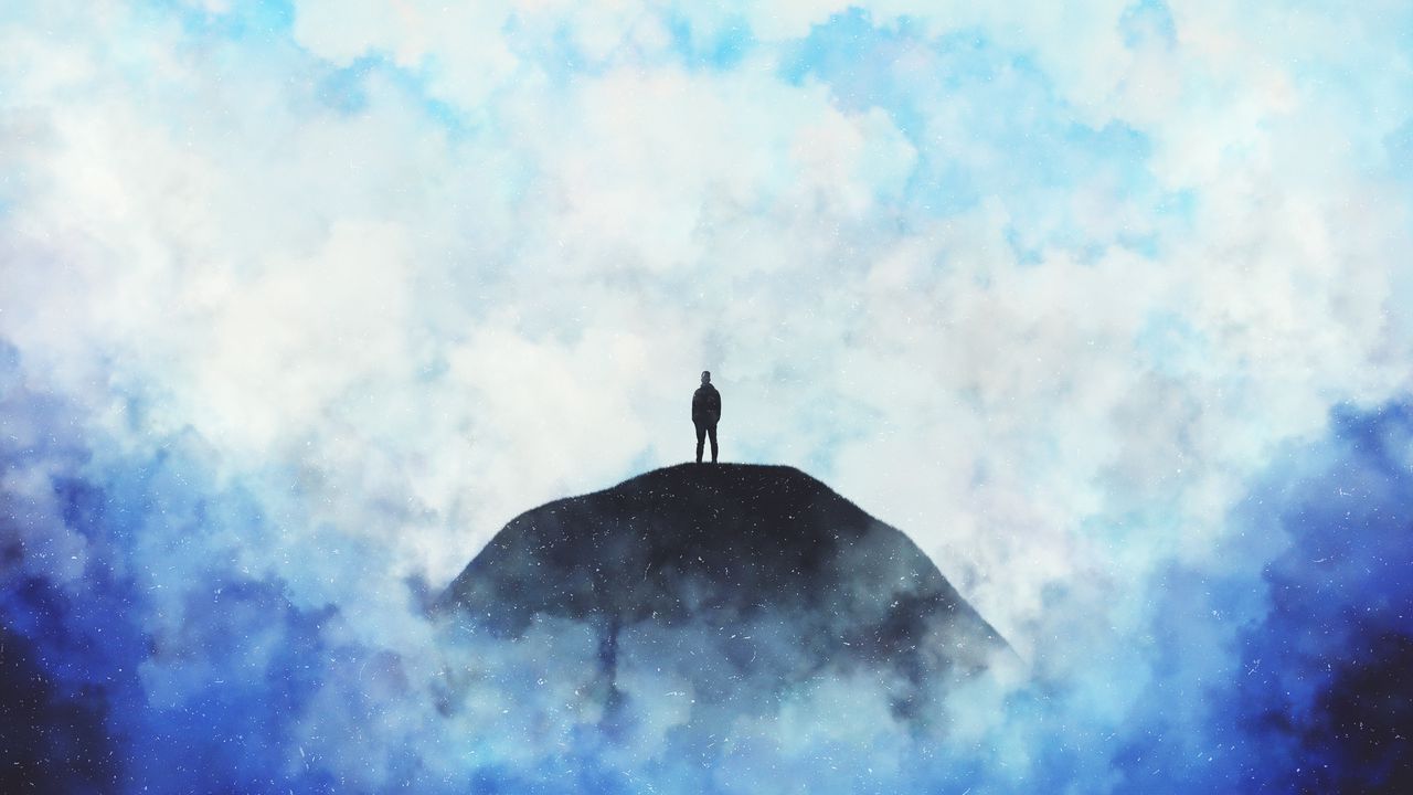 Wallpaper silhouette, loneliness, clouds, hill