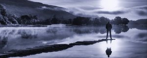 Preview wallpaper silhouette, loneliness, lake, fog