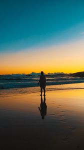 Preview wallpaper silhouette, loneliness, lonely, beach, sunset