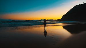 Preview wallpaper silhouette, loneliness, lonely, beach, sunset