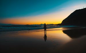 Preview wallpaper silhouette, loneliness, lonely, beach, sunset