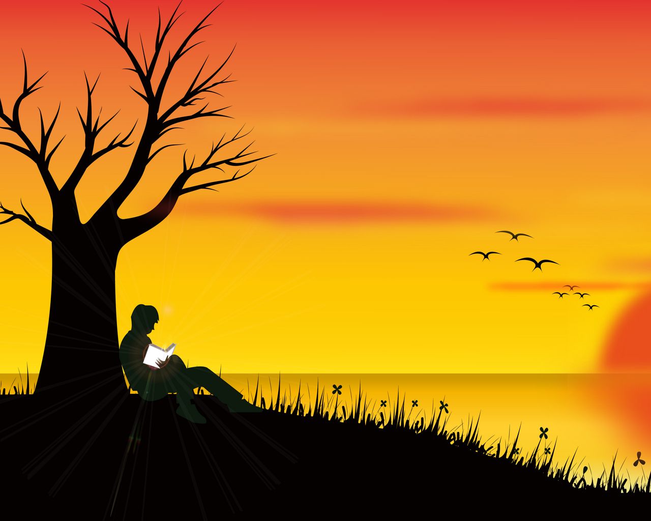 Download wallpaper 1280x1024 silhouette, loneliness, reading, tree ...