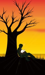 Preview wallpaper silhouette, loneliness, reading, tree