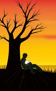 Preview wallpaper silhouette, loneliness, reading, tree