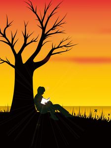 Preview wallpaper silhouette, loneliness, reading, tree