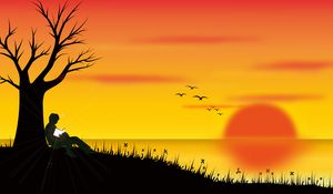 Preview wallpaper silhouette, loneliness, reading, tree