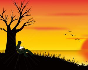 Preview wallpaper silhouette, loneliness, reading, tree