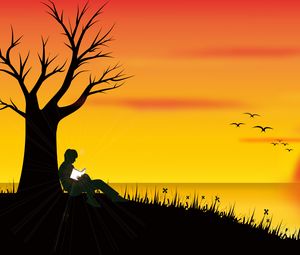 Preview wallpaper silhouette, loneliness, reading, tree