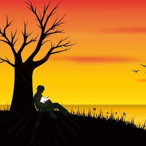 Preview wallpaper silhouette, loneliness, reading, tree