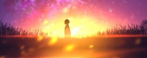 Preview wallpaper silhouette, loneliness, reflection, light, sunset, anime