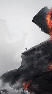 Preview wallpaper silhouette, loneliness, rock, volcano, apocalypse