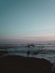 Preview wallpaper silhouette, loneliness, sad, sea, shore