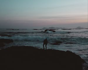 Preview wallpaper silhouette, loneliness, sad, sea, shore
