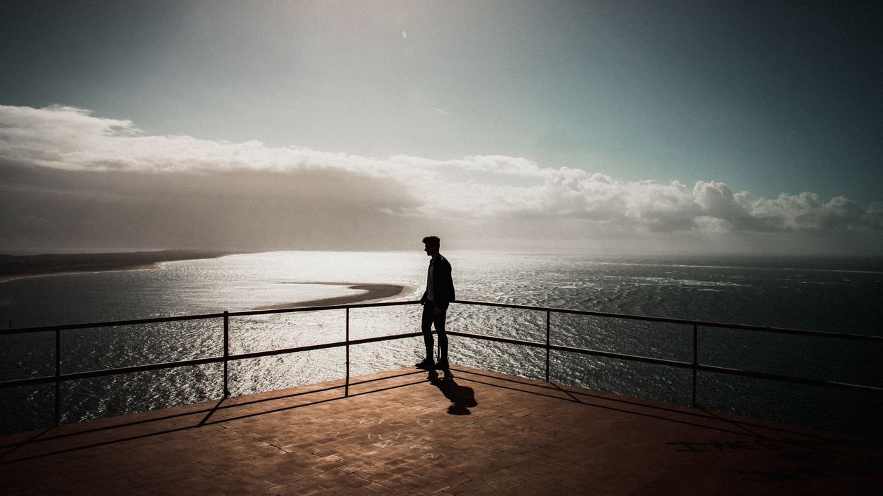 Wallpaper silhouette, loneliness, sea, sunset, setubal, portugal
