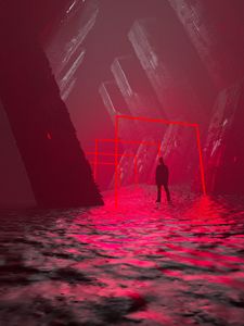 Preview wallpaper silhouette, lonely, square, red