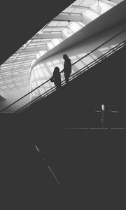 Preview wallpaper silhouette, man, building, bw, black
