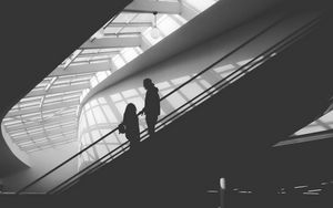Preview wallpaper silhouette, man, building, bw, black