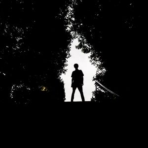 Preview wallpaper silhouette, man, dark, trees