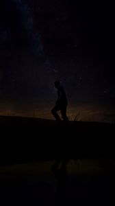 Preview wallpaper silhouette, man, dark, night, starry sky