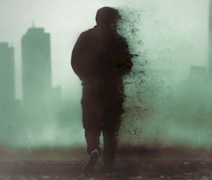 Preview wallpaper silhouette, man, dissolution, disappearance