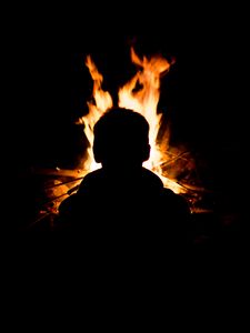 Preview wallpaper silhouette, man, fire, flame, black