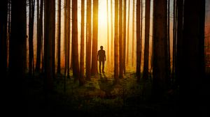Preview wallpaper silhouette, man, forest, trees