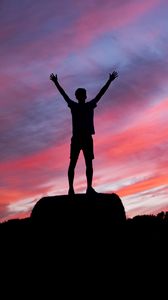 Preview wallpaper silhouette, man, hill, sunset